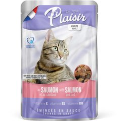 Plaisir (Плезир) Adult Sterilized Cat Salmon&Cod Chunks In Gravy - Полнорационный влажный корм с лососем и треской для взрослых стерилизованных котов (кусочки в соусе) 100 г