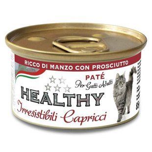 Healthy (Хелсі) Irresistibili Capricci - Консервований корм з яловичиною та шинкою для вибагливих котів (паштет) 85 г