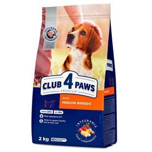 Club 4 Paws (Клуб 4 Лапи) Premium Adult Medium Breed Chicken - Сухий корм із куркою для дорослих собак середніх порід, 2 кг