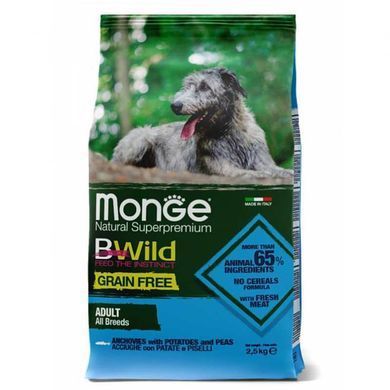 Monge (Монж) BWild Grain Free Anchovies Adult All Breeds - Беззерновой корм c анчоусом для взрослых собак различных пород 2,5 кг