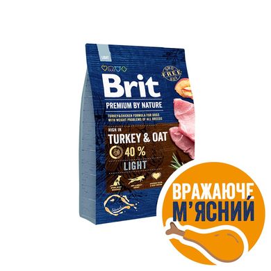 Brit Premium (Бріт Преміум) by Nature Light Turkey & Oats - Сухий корм з індичкою для собак з надмірною вагою 3 кг