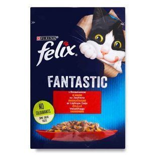 Felix (Феликс) Fantastic - Влажный корм с говядиной для котов (кусочки в желе) 85 г