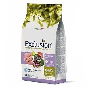 Exclusion (Эксклюжн) Noble Grain Light Chiсken Small Breed - Монопротеиновый корм с курицей для взрослых собак мелких пород с избыточным весом, стерилизованных и кастрированных, 2 кг