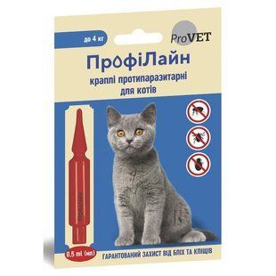 Pro VET (ПроВет) Профілайн - Краплі протипаразитарні на холку для котів до 4 кг