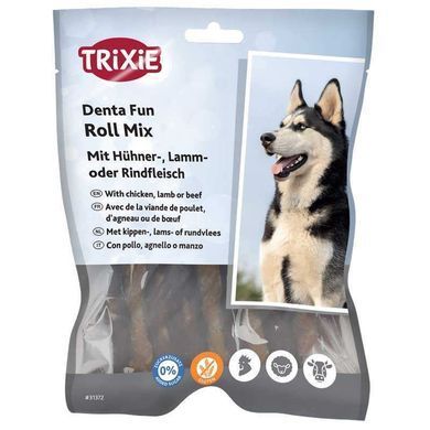 Trixie (Тріксі) Denta Fun Roll Mix With Chicken, Lamb Or Beef &ndash; Жувальні палички асорті з куркою, ягням або яловичиною для собак, 250 г / 10 см