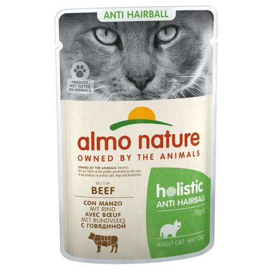Almo Nature (Альмо Натюр) Holistic Anti Hairball Cat Beef - Вологий корм з яловичиною для котів, що сприяє виведенню шерсті (шматочки у желе) 70 г