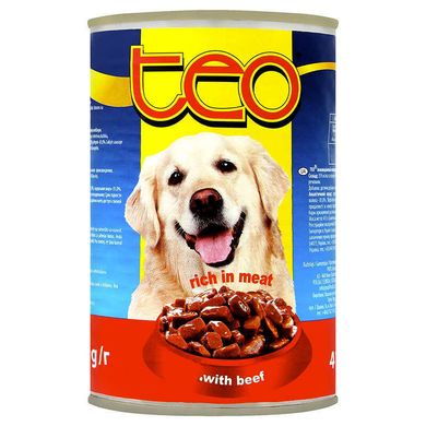 Teo (Тео) With Beef – Консервированный корм с говядиной для собак (кусочки в соусе) 415 г