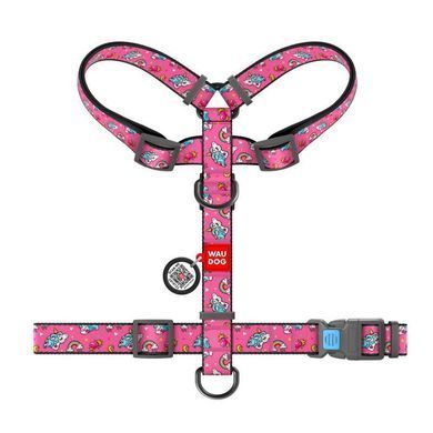 Collar (Коллар) WAUDOG Nylon - Анатомическая H-образная шлея для собак c рисунком "Единороги" и QR паспортом L/50-90х60-100 см