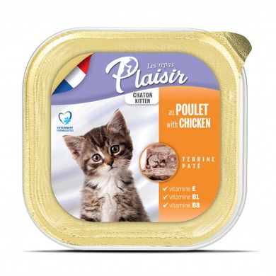 Plaisir (Плєзір) Kitten Chicken&Milk Terrine - Повнораціонний вологий корм з куркою та молоком для кошенят (террін) 100 г