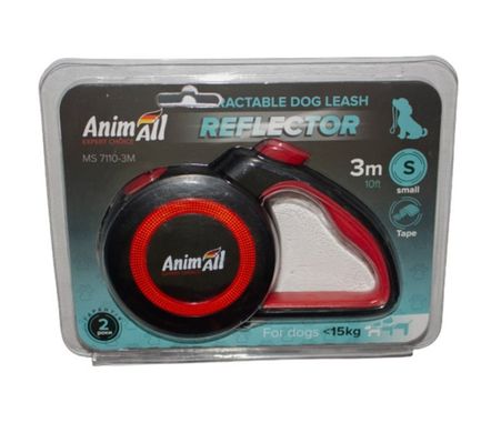 AnimAll (ЭнимАлл) Reflector - Поводок-рулетка для собак, лента (3 м, до 15 кг) S Серый / Черный