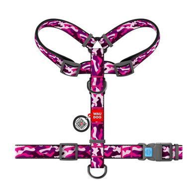 Collar (Коллар) WAUDOG Nylon - Анатомічна H-подібна шлея для собак з малюнком "Рожевий камо" і QR паспортом M/40-70х50-80 см