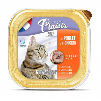 Plaisir (Плєзір) Adult Sterilized Cat Chicken Terrine - Повнораціонний вологий корм з куркою для дорослих стерилізованих котів (террін) 100 г