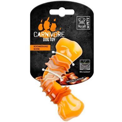 M-Pets (М-Петс) Carnivore Boomerang Bone - Игрушка Кость-бумеранг с ароматом бекона для собак, Оранжевый, 12,5x6,1х3,7 см