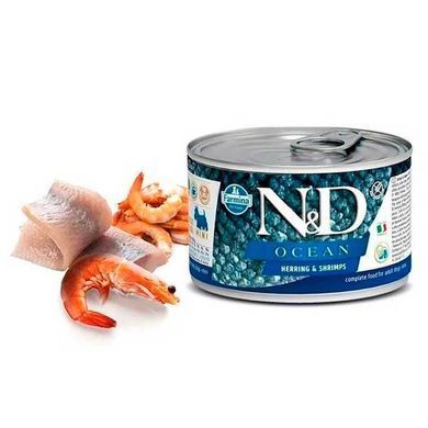 Farmina (Фармина) N&D Ocean Herring & Shrimp Adult Mini &ndash; Беззерновой консервированный корм с сельдью, треской, тунцом и креветкой для взрослых собак мелких пород, 140 г