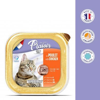 Plaisir (Плезир) Adult Sterilized Cat Chicken Terrine - Полнорационный влажный корм с курицей для взрослых стерилизованных котов (террин) 100 г