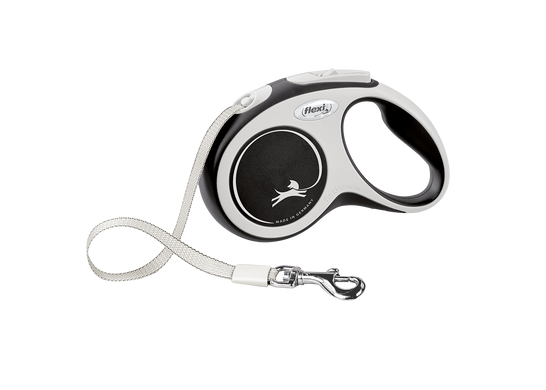 Flexi (Флекси) New Comfort S - Поводок-рулетка для собак, лента (5 м, до 15 кг) S Черный / Серый