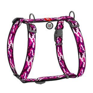 Collar (Коллар) WAUDOG Nylon - Анатомічна H-подібна шлея для собак з малюнком "Рожевий камо" і QR паспортом L/50-90х60-100 см