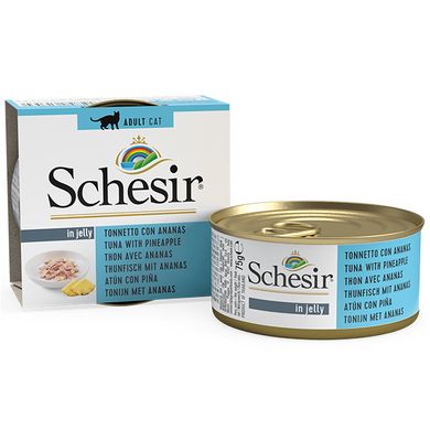 Schesir (Шезир) Tuna & Pineapple - Консервированный корм с тунцом и ананасом для взрослых котов (кусочки в желе) 75 г