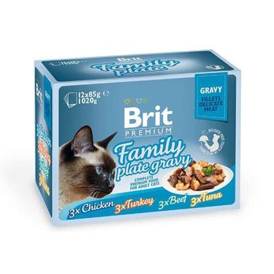 Brit Premium (Брит Премиум) Cat Family Plate Gravy - Набор паучей "Семейная тарелка" в соусе для кошек 12х85 г