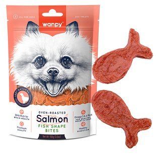 Wanpy (Ванпи) salmon fish shape bites - лакомство кусочки лосося рыбки для собак, 100 г