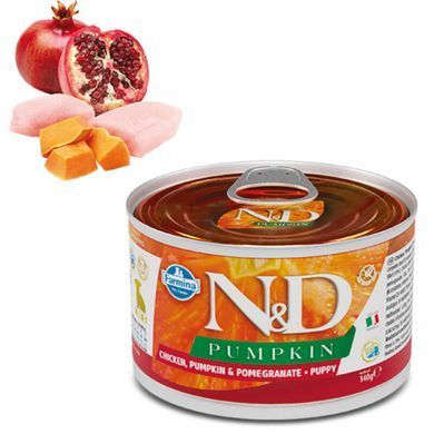 Farmina (Фарміна) N&D Pumpkin GF Puppy Mini Chicken, Pumpkin & Pomegranate &ndash; Беззерновий консервований корм з куркою, гарбузом та гранатом для цуценят собак дрібних порід, 140 г