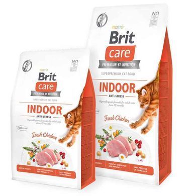 Brit Care (Брит Кеа) Cat Grain-Free Indoor Anti-stress - Сухой беззерновой корм с курицей для взрослых кошек, живущих в помещении, 400 г