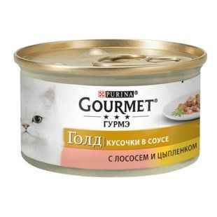 Gourmet (Гурмэ) Gold - Консервированный корм с лососем и цыпленком для взрослых кошек (кусочки в соусе) 85 г