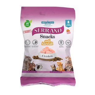Mediterranean Natural (Медитераниан Натурал) Serrano Snacks Chicken &ndash; Натуральное лакомство с курицей для котов, способствующее выведению комочков шерсти из ЖКТ 50 г