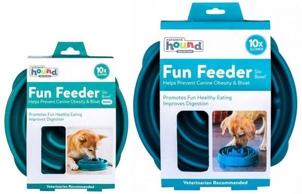 Outward Hound (Аутвард Хаунд) Fun Feeder Slo-Bowl Drop Teal - Нескользящая миска-лабиринт Дроп для медленного кормления собак, Бирюзовый, L