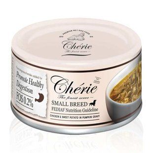 Cherie (Шери) - Консервированный корм с курицей и бататом для взрослых собак малых пород (кусочки в тыквенном соусе), 80 г