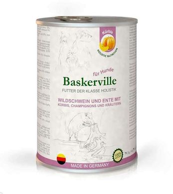 Baskerville (Баскервиль) Holistic Wildschwein und Ente Mit Kurbis - Консервы для собак с мясом кабана, утки и тыквой 400 г