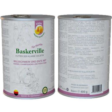Baskerville (Баскервіль) Holistic Wildschwein und Ente Mit Kurbis - Консерви для собак з м'ясом кабана, качки і гарбузом 400 г