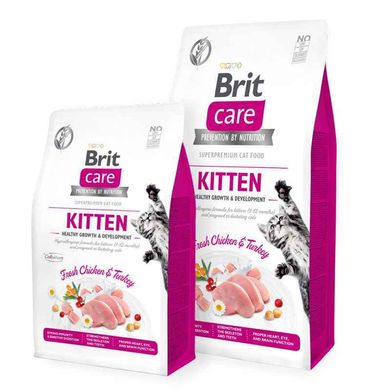Brit Care (Брит Кеа) Cat Grain-Free Kitten Healthy Growth And Development - Сухой беззерновой корм с индейкой и курицей для котят, для здорового роста и развития 400 г