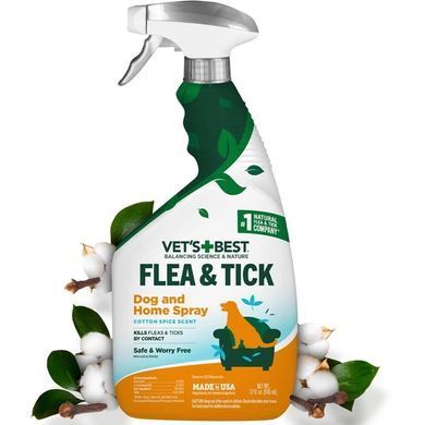 VET`S BEST (Ветс Бест) Flea&Tick Home Spray for Dogs Cottonspice - Универсальный домашний спрей от блох, клещей и комаров для собак и дома с ароматом хлопка и специй 945 мл