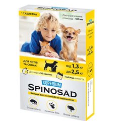 Collar (Коллар) Superium Spinosad - Противопаразитарные таблетки Спиносад от блох и других паразитов для собак и котов 1,3-2,5 кг