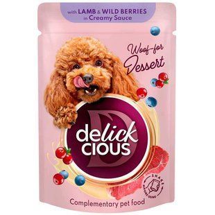 Delickcious (Делікшес) Lamb & Wild Berries in Creamy Sauce - Додатковий консервований корм Пластівці з ягнятиною та лісовими ягодами у вершковому соусі для дорослих собак, 80 г