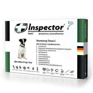 Inspector (Инспектор) Total C - Противопаразитарные капли на холку для собак от блох, клещей и гельминтов (1 пипетка) менее 4 кг