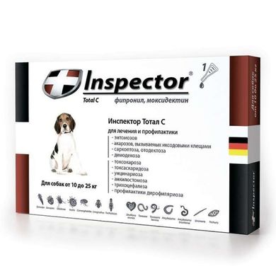 Inspector (Инспектор) Total C - Противопаразитарные капли на холку для собак от блох, клещей и гельминтов (1 пипетка) менее 4 кг