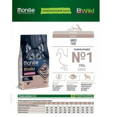 Monge (Монж) BWild Low Grain Goose Adult All Breeds - Низкозерновой сухой корм из мяса гуся для взрослых собак всех пород 2,5 кг
