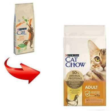 Cat Chow (Кэт Чау) Adult - Сухой полнорационный корм с курицей для взрослых кошек, 15 кг
