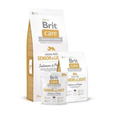 Brit Care (Брит Кеа) Grain-free Senior & Light - Сухой беззерновой корм с лососем и картофелем для стареющих, склонных к ожирению собак 1 кг