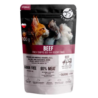 Pet Republic (Пет Репаблік) Sterilized Cat Beef Chunks in Sauce - Вологий корм з яловичиною для дорослих стерилізованих котів (шматочки в соусі) 100 г