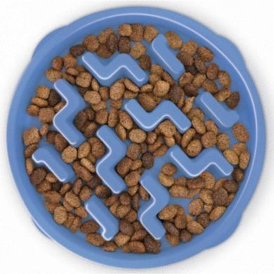 Outward Hound (Аутвард Хаунд) Fun Feeder Slo-Bowl Tetris - Нескользящая миска-лабиринт Тетрис для медленного кормления собак, Голубой, L