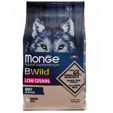 Monge (Монж) BWild Low Grain Goose Adult All Breeds - Низкозерновой сухой корм из мяса гуся для взрослых собак всех пород 2,5 кг