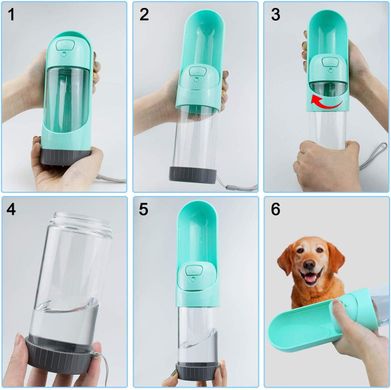 Els Pet (Элс Пет) Portable Water Bottle - Портативная походная бутылка поилка со шнурком для собак 300 мл бирюзовый