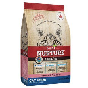 Pure Nurture (Пюр Нюртюр) Grain Free - Сухой беззерновой корм с лососем и горошком для кошек на всех этапах жизни, 8 кг