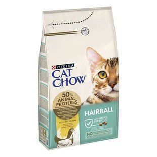 Cat Chow (Кэт Чау) Hairball Control - Сухой корм с курицей для кошек с контролем образования комков шерсти в Жкт, 1,5 кг