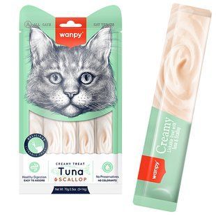 Wanpy (Ванпи) Creamy Lickable Treats Tuna & Scallop - тунец с морским гребешком - жидкое лакомство для котов 70 г