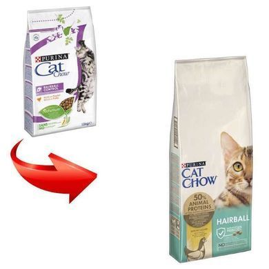 Cat Chow (Кэт Чау) Hairball Control - Сухой корм с курицей для кошек с контролем образования комков шерсти в Жкт, 1,5 кг