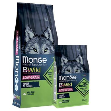 Monge (Монж) BWild Low Grain Wild Boar Adult All Breeds - Низкозерновой сухой корм с мясом дикого кабана для взрослых собак всех пород 2,5 кг